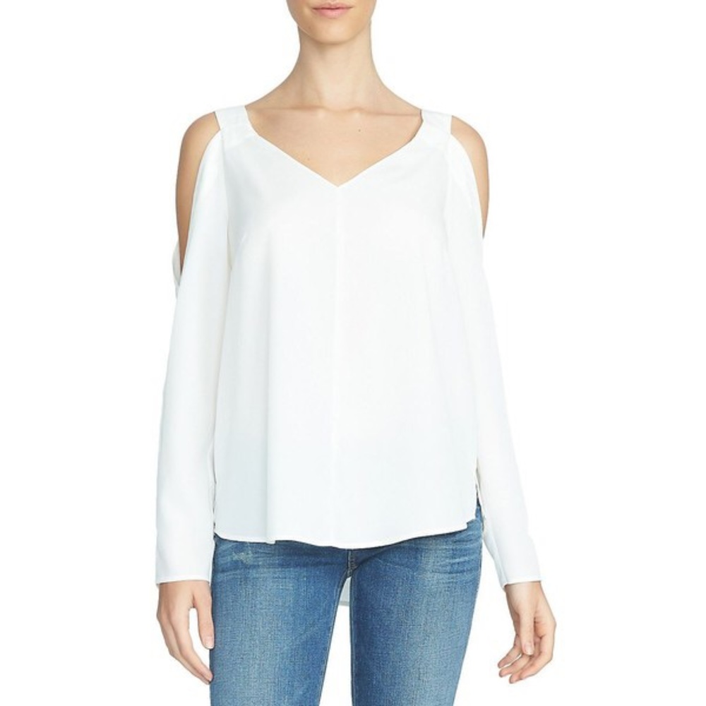 NWT 1.STATE White Cold Shoulder V-Neck Blouse Top